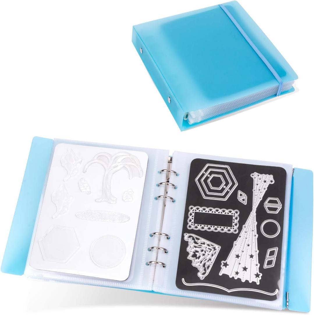 UNIMEIX Thicken 10 Pcs Magnetic Sheets for Die Storage with 1 Binder Cover, Stamp and Die Storage Die Cut Storage for Card Making Supplies(1.2 mm Thickness, Blue