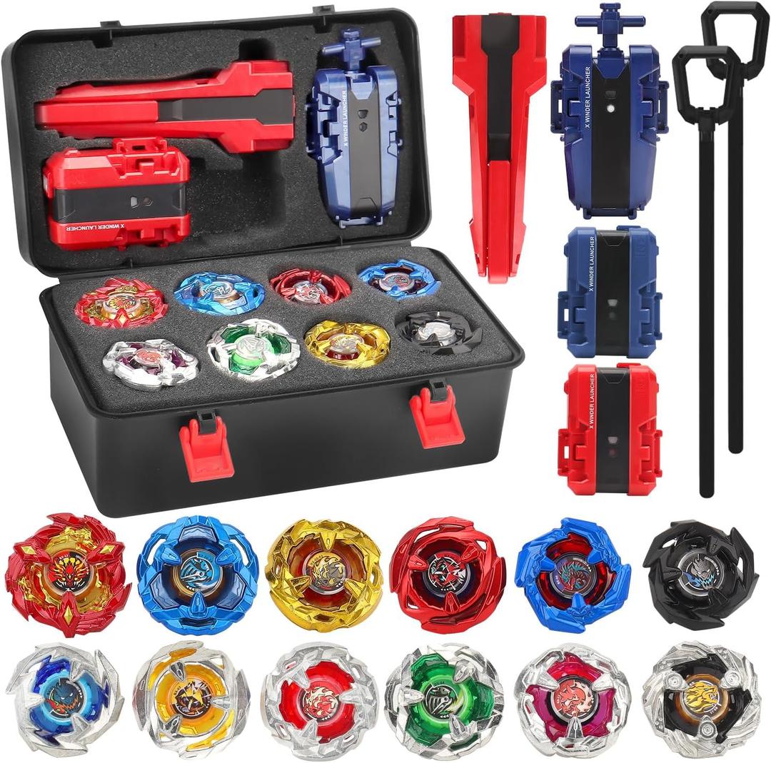 X Battling Top Gyro Toy Set, 12 Spinning Tops, 3 Launchers with Storage Box, Turbo Set Metal Fusion Game,Birthday Gift for Kids Children Boys Ages 6+