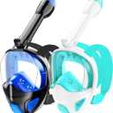 Full Face Snorkel Mask for Adults Teen, Snorkeling Gear with Detachable Camera Mount,Panoramic 180 View, Anti-Fog Anti-Leak Snorkling Set for Man and Women (Dark Blue+Green-S/M)