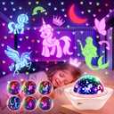 Onefire Girl Gifts, 6 Films Light Projector Unicorn Toys for Girls Age 4-6,Rechargeable Night Lights for Bedroom,360 Rotating Butterfly Lamp for Room Decor, Mermaid Princess Toddler Toys Toddler Gifts (Pink)