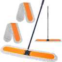 48" Commercial Dust Mops for Floor Cleaning, Heavy Duty Floor Duster Mop with 60" Long Handle, Industrial Wet Dry Sweeper Mops with 2 Reusable Mop Pads for Janitor Indoor Warehouse Gym Hotel