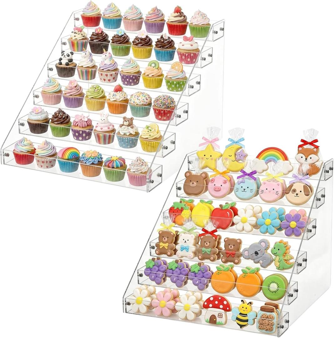 2 Pack 6 Tier Cookie Display Stand Clear Acrylic Tiered Tiered Dessert Stand for Bakers Vendors Parties Craft Fairs Market Booths Cookie Display Stand for Cupcakes Dessert Display