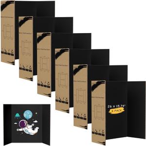 HAUTOCO 6 Pack Trifold Poster Board 26'' x 15.74'' Medium Tri Fold Project Boards Black Corrugated Presentation Cardboard for Science Fairs, School Projects, Event Displays, Business