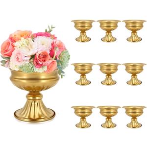 Gold Compote Vases for Centerpieces: 6.5 Inch, Set of 10