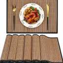 Pickmesh Bamboo Placemats Set of 6, Bamboo Table Mats Set with Fabric Border,18'' x 12'' Woven Placemat, Japanese Style, Washable Heat Resistant Place Mats for Kitchen and Dining Room