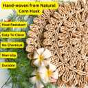 13.8 Set of 6 Flower Woven Placemats from Natural Corn Husk, Boho Wicker Place mats, Rattan Round Placemats for Farmhouse and Spring, Summer Parties