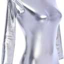 Odizli  Metallic Unitard Toddler Sparkly Tumbling Gymnastics Dance Leotard Mock Neck Long Sleeve Zipper Back Bodysuit L