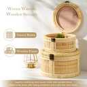2PCS Rattan Storage Boxes with Lids Wooden Frame Decorative Natural Rattan Round Baskets Set Handmade Woven Wicker Keepsake Memory Jewelry Box Bin Boho Cane Desktop Organizer Container