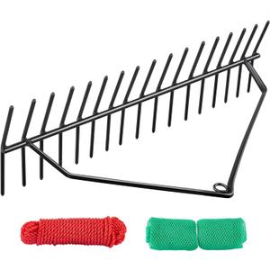 32" Adjustable Angle Heavy Duty Steel Pound & Lake Rake  Lake Weed Cutter with 30ft Thickened Rope & Net, Aquatic Weed Rake for Reed/Lily/Cattail Removal Cutting Tool