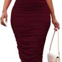 Women's Sexy One Shoulder Dresses Sleeveless Party Club Ruched Cocktail Wedding Guest Bodycon Midi Dress (Medium, Burgundy)