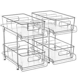 HIHEGD 2-Tier Bathroom Organizer with Dividers, Clear Under Sink and Pull-Out Cabinet Organizer for Kitchen and Pantry Storage
