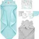 Simple Joys by Carter's Unisex Babies' 8-Piece Towel and Washcloth Set, Multipacks (One Size, Aqua Blue/Grey)