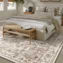 10x12 Neutral Area Rug Brown Vintage Living Room Bedroom Washable Carpet Non-Slip Soft Low Pile Farmhouse Indoor Large Throw Rug for Dining Room Office
