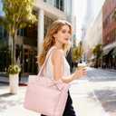 Puffer Tote Bag for Women, Quilted Bow Tote Bag with Cup Holder & 15.6 In Laptop Compartment for Work, Travel, Gym, College