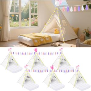 PLULON 6 Pack Teepee Tent for Kids Sleepover Tents Bulk for Girls Slumber Party with Inflatable Airbed and Decorations Play Teepee Christmas Birthday Gift (White)