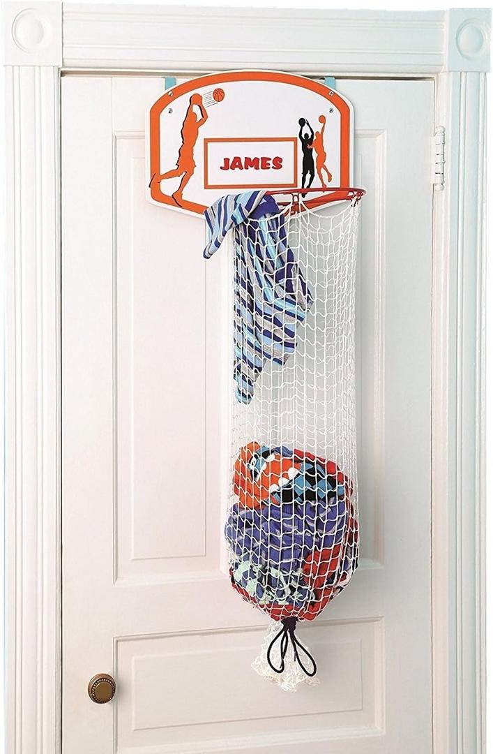 Etna Over the Door Basketball Laundry Hamper - Space Saving Hanging Hamper with Metal Ring, Backboard, Drawstring Bag - Fun Laundry Solution for Kids Room, Dorm Rooms, Dunk Away Dirty Laundry (Orange)