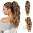 FLUFYMOOZ Ponytail Extension, 18 Inch Claw Clip Ponytail Extension, Wavy Curly Claw Clip in Ponytail Hair Extensions, Natural Ponytail Synthetic Hairpiece for Women (Chocolate Brown to Light Brown)