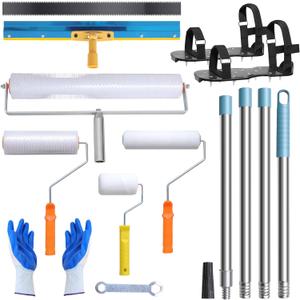 Self Leveling Cement Tool Kit- Epoxy Floor Tool Kit Includes Self-Leveling Rake, 2 Spiked Roller, 2 Flooring Construction Painter Roller, 16-63 Telescopic Poles, Epoxy Spike Shoes and Gloves