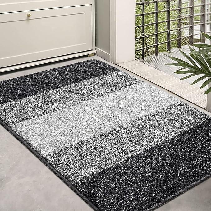 Rug Black Grey and White Doormat Concise Style Low-Profile Entrance Door Mat in Any ocasion 18x30 inch Suit for Indoor or no Wind Blowing ares Welcome mat,Front or doordecor (1'6" x 2'6" (Rectangular), Picure7)