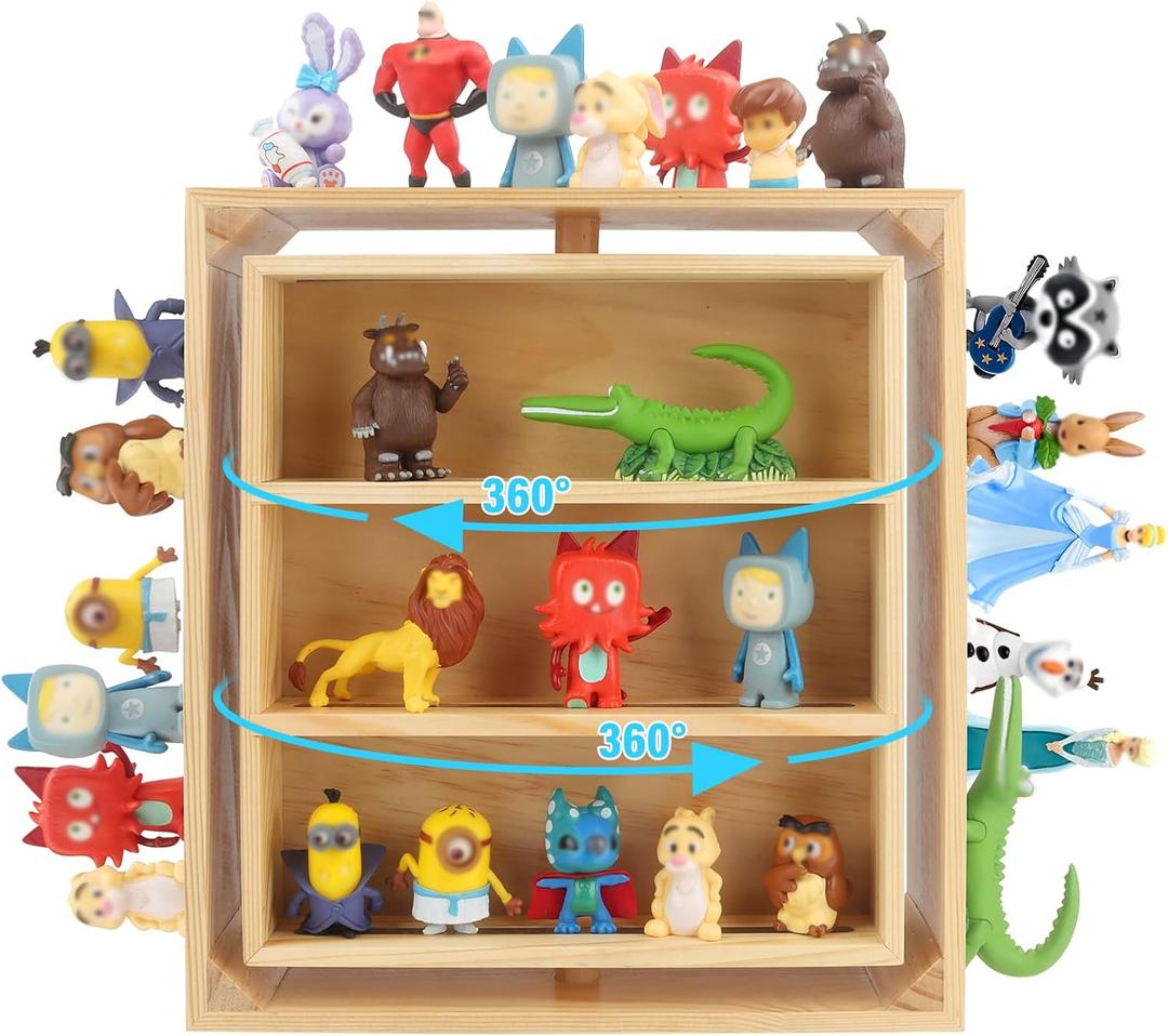 360 Rotating Double-Sided for Tonies Figures Storage Shelf, Holds for 4050 Toniesbox Characters, Wooden Organizer Shelf for Tonie Box Multiple Iron Plates Magnetic Side