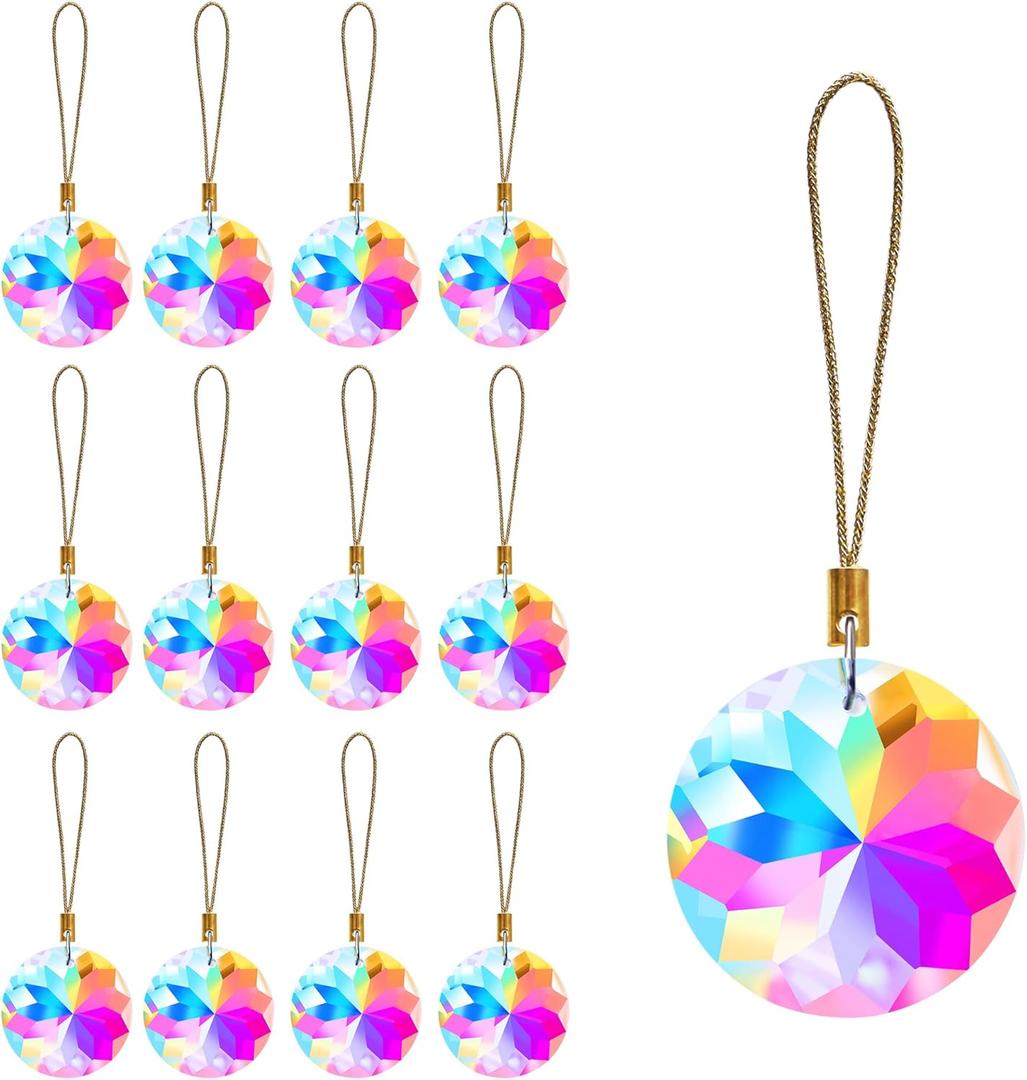 12 Pcs Crystal Glass Christmas Balls Ornaments, 1.18 Mini Round Prism Flower Xmas Tree Decorations, Hanging Ornament for Wedding Party Home Decor (Crystal AB) (Ab)