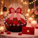 Eternal Rose Flower Basket with LED Lights, Natural Preserved Roses Gift Box with Bow, Elegant Present for Wife, Mom, Girlfriend, Grandma, Graduation (Red Roses, Standard)