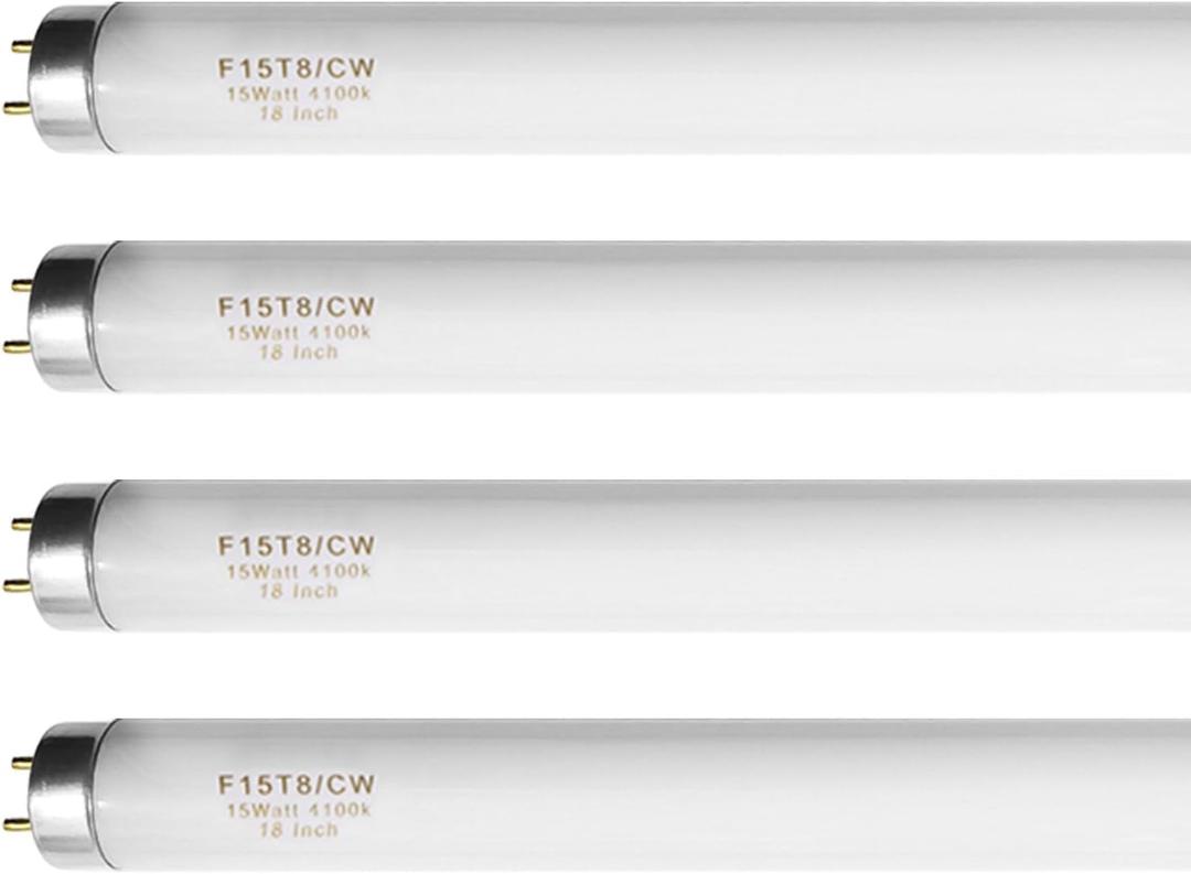 4 Pack F15T8-CW 15 Watt Cool White, 18'' T8 15W Fluorescent Light Bulb Compatible with Philips Alto ECO GE Staco Light Fixture,G13 Base,4100K (4 Pcs-Pack)