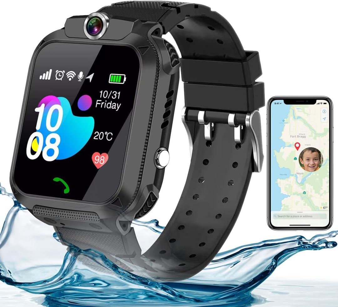 DDD 2025 Kids Smart Watch GPS Tracker,SIM Card for Calls,7-Day Battery IP67 Waterproof SOS Call - No Game Distraction - Birthday Gift for Boys Girls (Black)