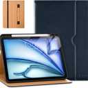 DTTO for iPad Air 11-inch Case M3/M2 (2025/2024), iPad Air 5th / 4th Generation (2022/2020), Premium Leather Business Folio Stand Cover with Pencil Holder - Auto Sleep/Wake, Blue