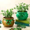 2 Pcs 12 Inch St. Patrick's Day Artificial Plants Large St. Patrick's Shamrock Flowers Vase Decor Irish Fake 4 Leaf Clover Plants Decoration for Office Floral Greenery Decoration