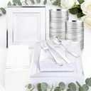 Festiva 350Pcs Silver Plates - Silver Square Plastic Plates 9 .5" and 6" - serve for 50 guests include 50 Cups 50Plastic Cutlery 50Hand Napkins Perfect for Party&Wedding&Birthday