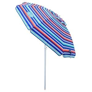 Tommy Bahama 6' UPF 50+ Tilt Beach Umbrella with Wind Vent and Carry Bag, Red and Blue Stripe