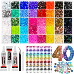 40 Colors Jelly Rhinestones for Bedazzling, 3mm 32000Pcs Multicolor Resin Flatback Gems for Diamond Art, Bedazzler Kit with 3Pcs 10ml B7000 Jewelry Glue for Crafting Book Shoes Nail Art