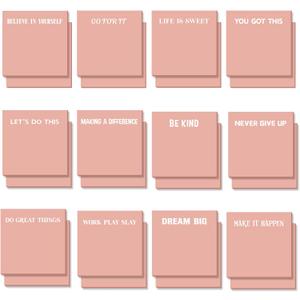 Yinder 24 Pcs Inspirational Sticky Notes Cute Motivational Sticky Notes Pad Back to School Employee Appreciation Gifts Bulk for Teacher Coworker Office Supplies 3 x 3'' (Inspire,Pink)