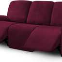 ULTICOR Velvet 8-Pieces Recliner Sofa Covers Stretch Reclining Couch Covers for 3 Cushion Reclining Sofa Slipcovers Furniture Covers Thick Soft Washable (3 Seater Recliner Cover, Wine)