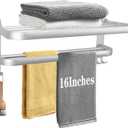 Towel Rack for Bathroom, Bath Towel Holder with Double Towel Bar and Fold-able Towel Shelf, Rustproof Towel Organizer Wall Mounted Towel Storage Hanger for Bath/Balcony/Lavatory(16In Sliver)