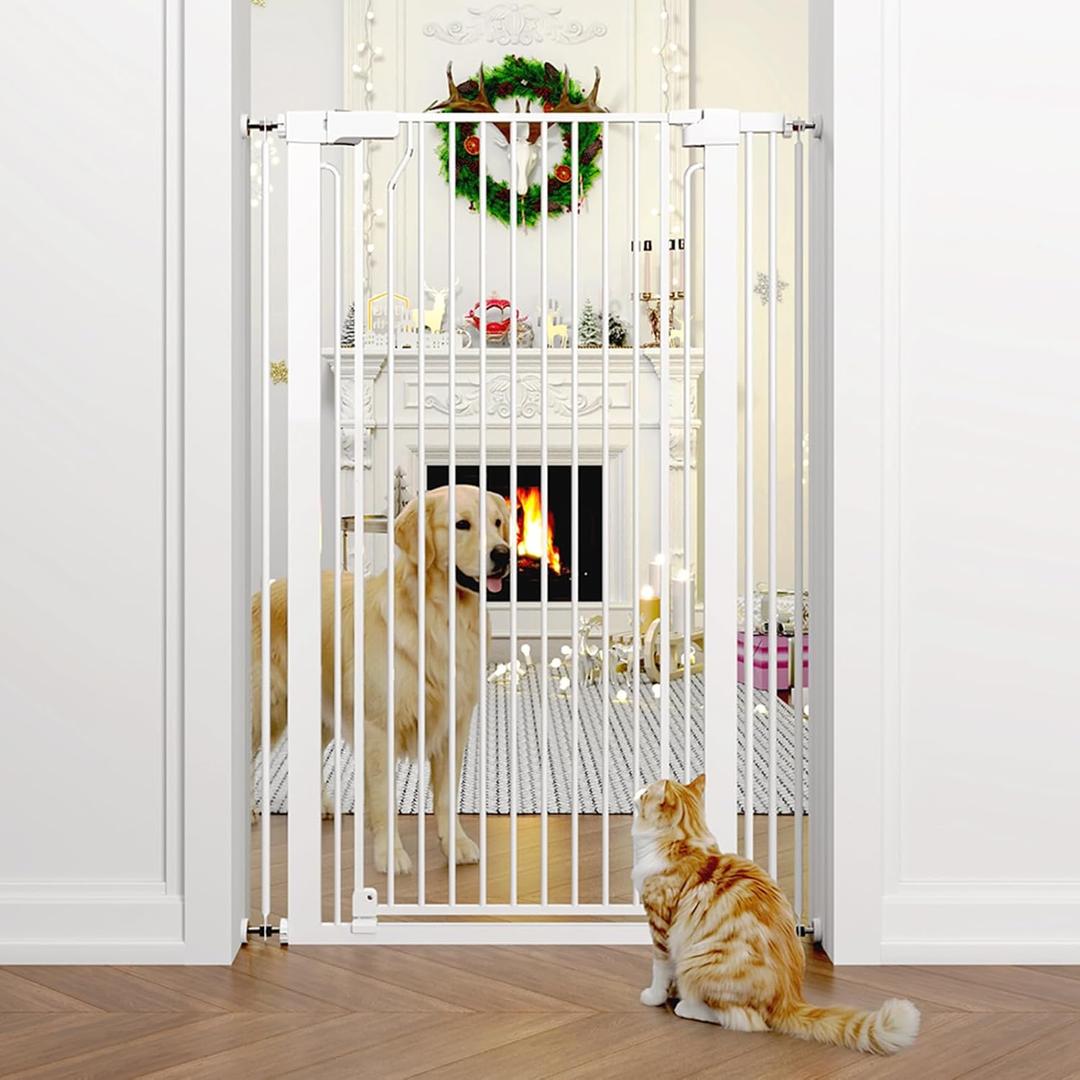 51" Extra Tall Cat Gate 28.5"-35" Wide, Auto Close, Pressure Mounted, for Cats & Small Dogs, Hallway, Stairs, Kitchen,Pet Gate,White
