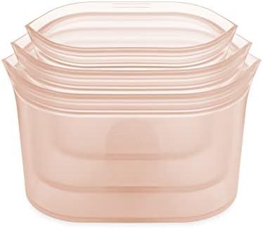Zip Top Reusable Food Storage Bags | 3 Dish Set [Peach] | Silicone Meal Prep Container | Microwave, Dishwasher and Freezer Safe | Made in the USA: Home & Kitchen
