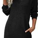 EVALESS Womens Fall Dresses 2026 Long Sleeve V Neck Casual Dress Textured Loose Fit Shift Mini Dress with Pockets (Black, L)