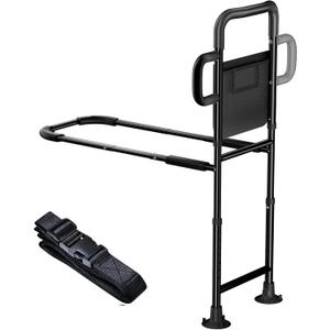 Bed Rails for Elderly Adults Safety - Height Adjustable Bed Assist Rail for Seniors, Stable Bedside Handle with Non-Slip Grip & Pocket, Fits King Queen Full Twin Bed (Black)