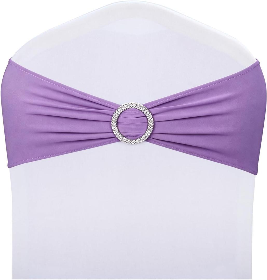 LEBENGURU Purple Stretch Chair Sashes 50pcs with Buckle Slider
