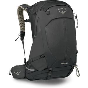 Osprey Stratos 34L Men's Hiking Backpack - Camping Bag with Waterproof Raincover, Bottle Pockets, & Gear Straps, Raven Black, 22 x 13 x 13