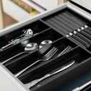 VaeFae Bamboo Silverware Organizer, Utensil Holder for Drawer, Wooden Cutlery Tray with Divider for Kitchen Drawer, Utensil Organizer with Knife BlockBlack