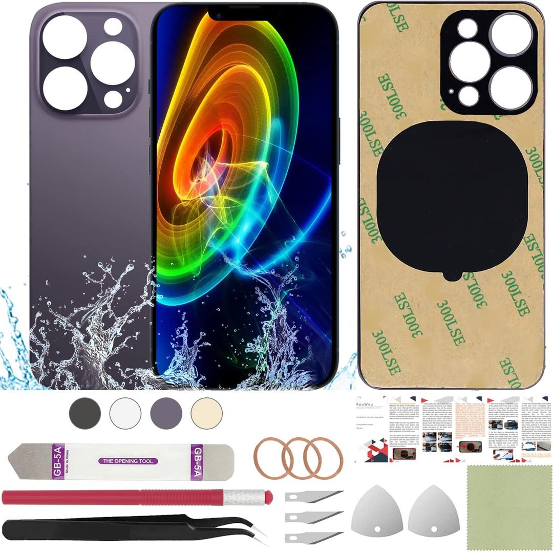 Rear Back Screen Glass Cover Replacement Compatible with iPhone 14 Pro 6.1" + Professional Tools (Deep Purple)