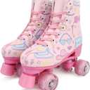 YYW Roller Skates for Women and Men Funky Leopard-Print Outdoor Skates PU Leather Roller Skates (Youth 2/Women's 3.5/Men's 3, Pink with Prints)