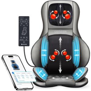 COMFIER Shiatsu Neck Back Massager with Heat and Compression, Adjustable Neck Rollers, App Control 2D or 3D Deep Tissue Kneading Massage Chair Pad, Chair Massager, Ideal Gifts for Dad, Mom (Light Gray)