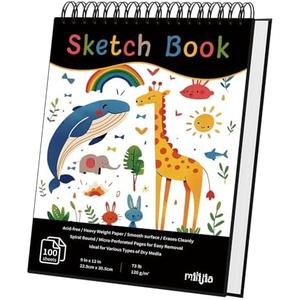 MLIJIA 9"x12" Sketchbook, HardCover with Zoo-Themed Hardbound Design, 100 Sheets(73lb/120gsm) with Tear-Out Pages, Art Supplies for Drawing, Art Class Students, Spiral Bound School Drawing Pad