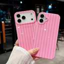 for iPhone 15 Case Striped Phone Cases Aesthetic Women Girly Trendy Shockproof Slim Soft TPU Hard PC Pink Rose
