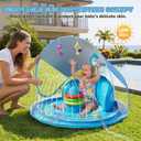 Baby Splash Pad, Inflatable Baby Pool Float with Canopy, Splash Pad with Stackable Rings & Hanging Toys for Toddlers, Baby Pool Sprinkler, Outdoor Water Play Toys for Boys Girls