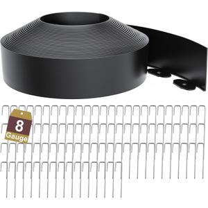 Landscape Edging Border 3 Inch Tall 75Ft with 90Pcs 8 Gauge Metal Spikes, Plastic Garden Edging Border Garden Fence Border Lawn Edging for Landscaping, Flower Bed, Tree Ring, Pathway